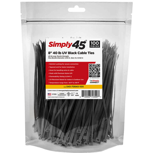 Simply45 8" UV Cable Ties (100-Pack, Black)