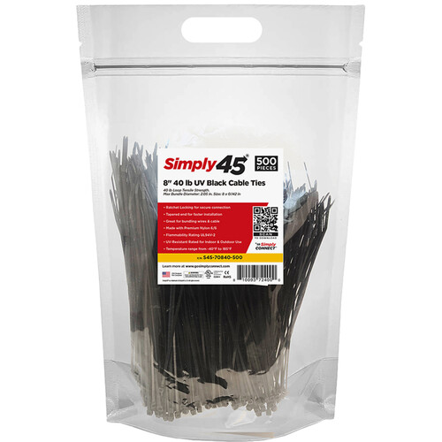Simply45 8" UV Cable Ties (500-Pack, Black)