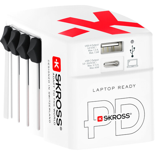 SKROSS 2-Port 65W USB World Power Adapter with USB-C Cable