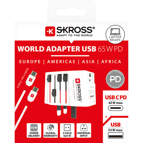 SKROSS MUV 65W USB & AC World Power Adapter with USB-C Cable