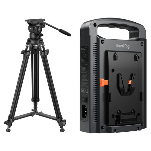 SmallRig Lightweight Carbon Fiber Video Tripod Kit with Dual V-Mount Charger