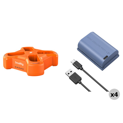 SmallRig LP-E6NH USB-C 4-Battery Kit with Quad Charger (Blue/Orange)
