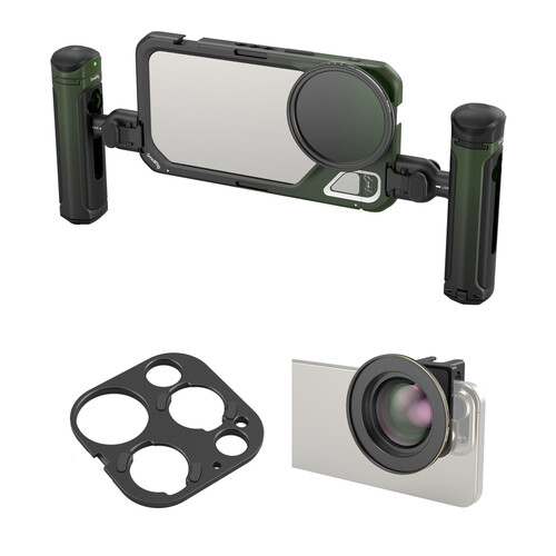 SmallRig Mobile Video Cage for iPhone 15 Pro Max with 75mm Macro Lens and Adapter Kit