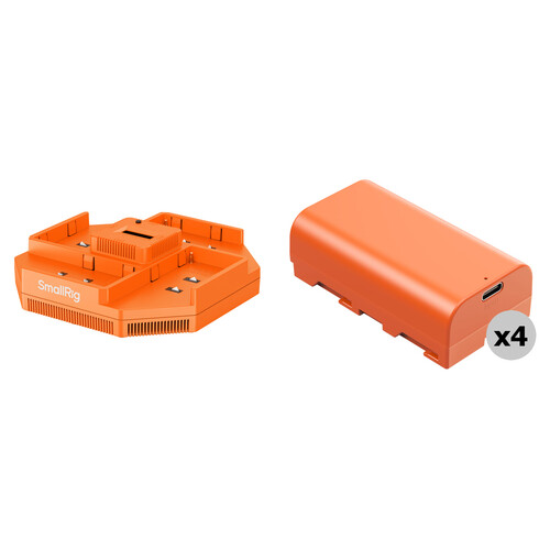 SmallRig NP-F550 4-Battery Kit with Quad Charger (3500mAh, Orange)