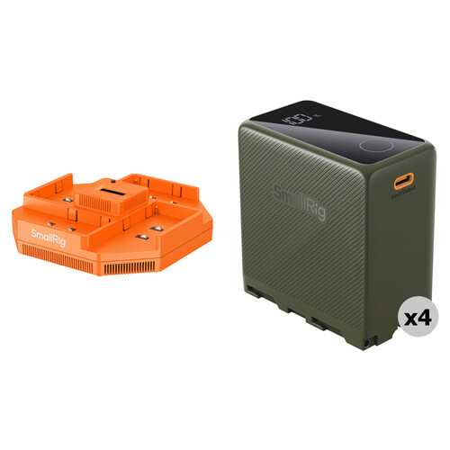 SmallRig NP-F970 4-Battery Kit with Quad Charger (10,500mAh, Green, Orange)