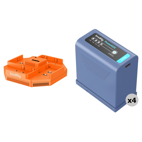 SmallRig NP-F970 4-Battery Kit with Quad Charger (10,500mAh, Blue, Orange)