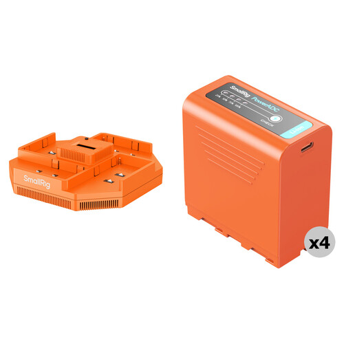 SmallRig NP-F970 4-Battery Kit with Quad Charger (10,500mAh, Orange)