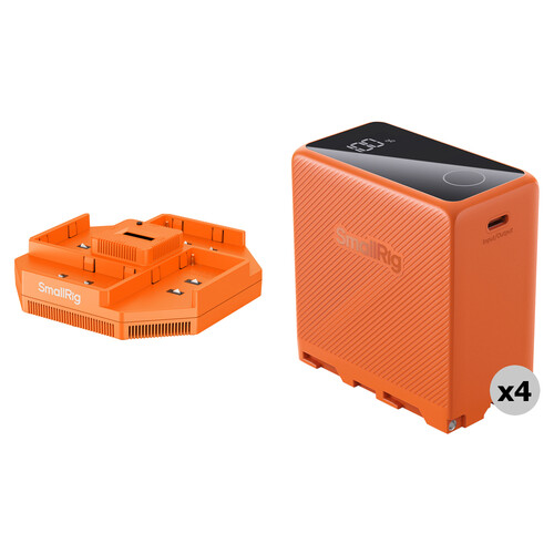 SmallRig NP-F970 USB-C Rechargeable 4-Battery Kit with Quad Charger (10,500mAh, Orange)