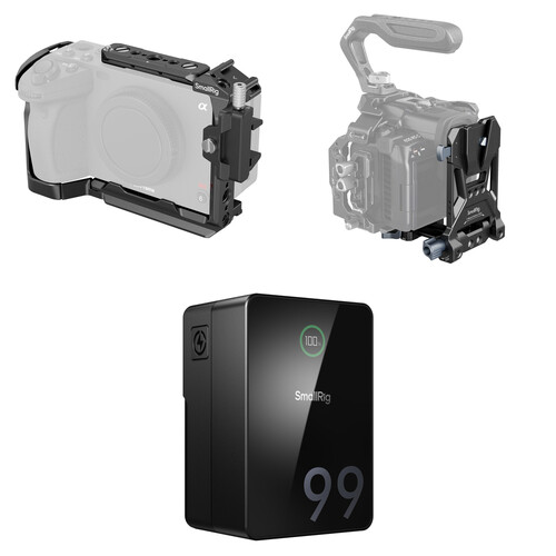 SmallRig 4183B Camera Cage Kit with V-Lock Battery Plate and VB99 Battery for Sony FX30/FX3