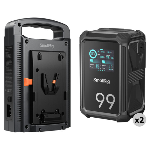 SmallRig Two X-Touch Smart Triple-Proof X99 Batteries with Dual-Channel V-Mount Battery Charger