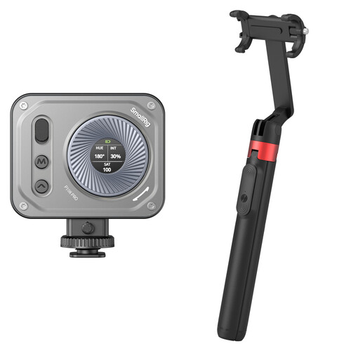 SmallRig Vibe P108 Pro Mini LED Video Light with ST-25 Selfie Stick Tripod (Black)