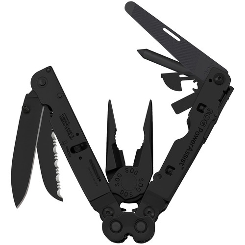 SOG PowerAssist EOD Multi-Tool with Leather Sheath (Black Oxide)