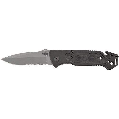 SOG Escape Clip Point Folding Knife (Bead-Blasted Finish, Black Handle, Clamshell Packaging)