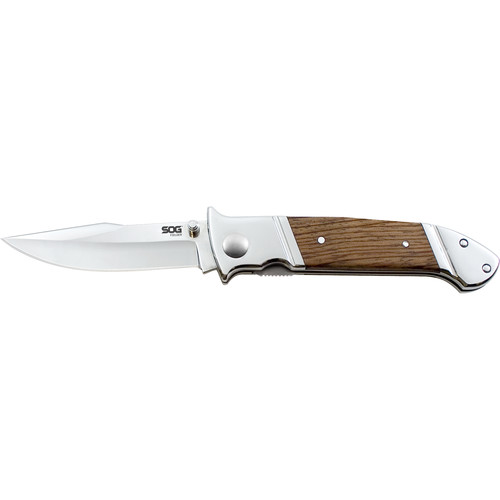 SOG Fielder Drop Point Folding Knife (Mirror-Polish Finish, Brown and Silver Handle, Clamshell Packaging)