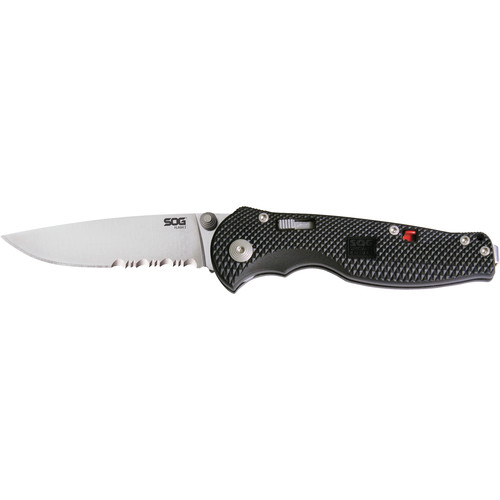 SOG Flash I Drop Point, Partially-Serrated Folding Knife (Satin Finish, Black Handle, Clamshell Packaging)