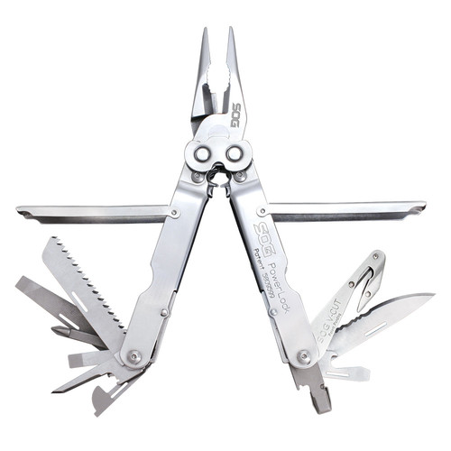 SOG PowerLock Multi-Tool with V-Cutter and Leather Sheath (Satin Polish)