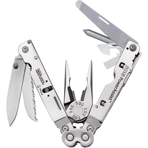 SOG PowerAssist EOD Multi-Tool with Leather Sheath (Satin Polish)
