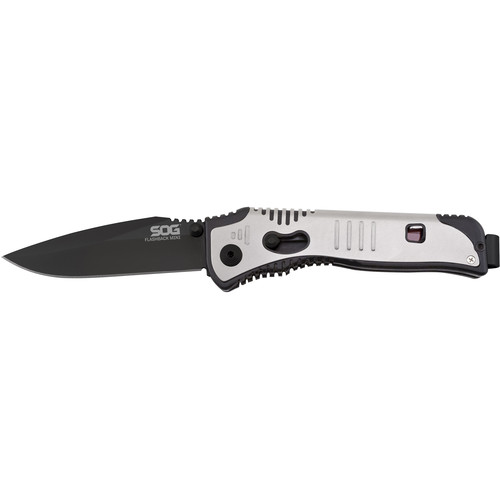 SOG Flashback Mini Drop Point Folding Knife (TiNi Finish, Black and Sliver Handle, Clamshell Packaging)