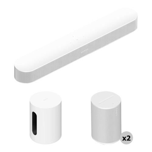 Sonos Beam Gen 2 Soundbar, Two Era 100 Speakers, and Sub Mini Sonos Beam Gen 2 Soundbar, Two Era 100 Speakers, and Sub Mini