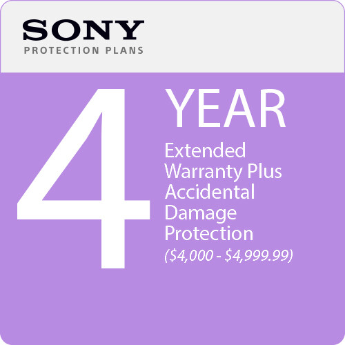 Sony 4-Year Protect Plus Extended Warranty with ADP for Photo and Video Cameras and Lenses ($4000-4999.99)