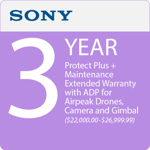 Sony 3-Year Protect Plus + Maintenance Extended Warranty with ADP for Airpeak Drones, Camera, and Gimbal ($22,000.00-$26,999.99)
