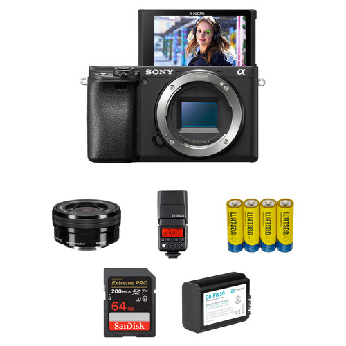 Sony a6400 Mirrorless Camera with 16-50mm f/3.5-5.6 Lens and Portraiture Flash Kit