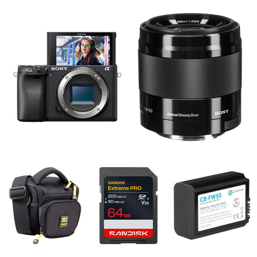 Sony a6400 Mirrorless Camera with 50mm f/1.8 Lens and Basic Bundle