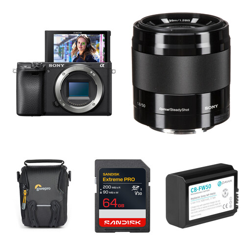 Sony a6400 Mirrorless Camera with 50mm f/1.8 Lens and Basic Bundle