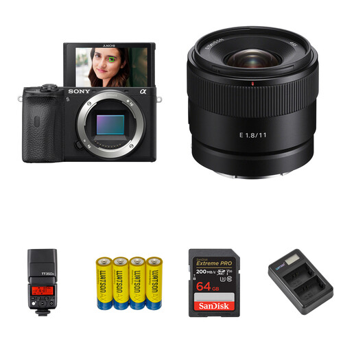 Sony a6600 Mirrorless Camera with 11mm f/1.8 Lens and Portraiture Flash Kit