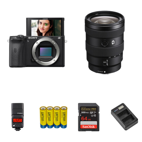 Sony a6600 Mirrorless Camera with 16-55mm f/2.8 Lens and Portraiture Flash Kit