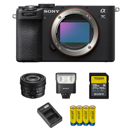 Sony a7C II Mirrorless Camera with 40mm f/2.5 Lens and Portraiture Flash Kit (Black)
