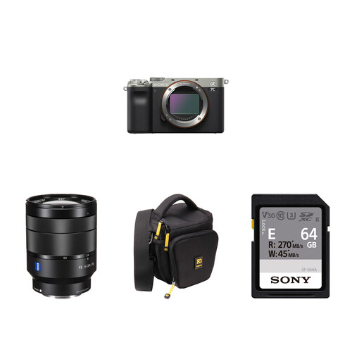 Sony a7C Mirrorless Camera with 24-70mm f/4 Lens and Accessories Kit (Silver)