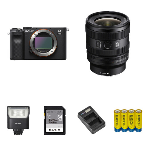 Sony a7C Mirrorless Camera with 16-25mm f/2.8 Lens and Portraiture Flash Kit (Black)