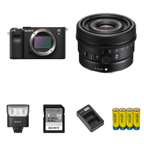 Sony a7C Mirrorless Camera with 24mm f/2.8 Lens and Portraiture Flash Kit (Black)