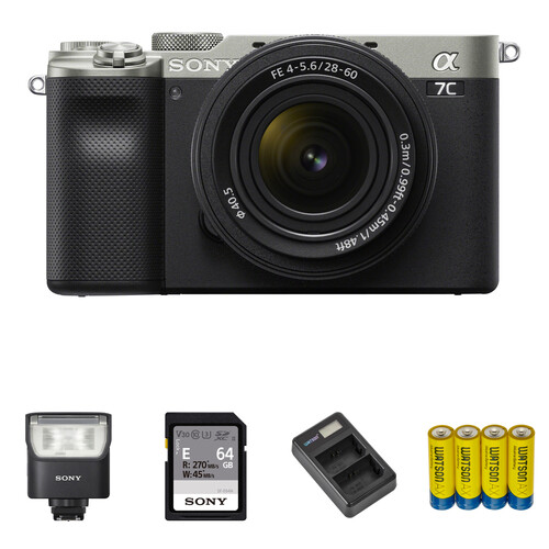 Sony a7C Mirrorless Camera with 28-60mm f/4-5.6 Lens & Portraiture Flash Kit (Silver)