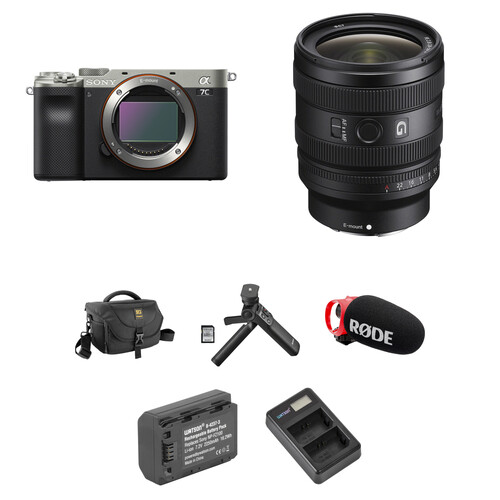 Sony a7C Mirrorless Camera with 24-50mm f/2.8 Lens and Content Creation Kit (Silver)