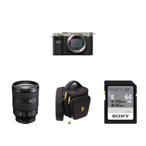 Sony a7C Mirrorless Camera with 24-105mm f/4 Lens and Accessories Kit (Silver)