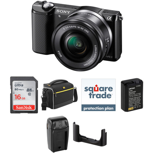 Sony Alpha a5000 Mirrorless Digital Camera with 16-50mm Lens Deluxe Kit (Black)