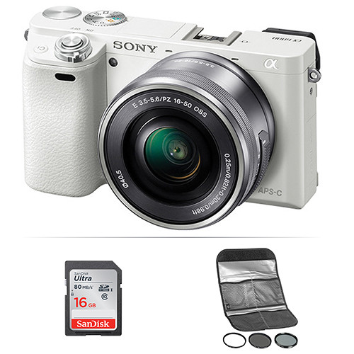 Sony Alpha a6000 Mirrorless Digital Camera with 16-50mm Lens and Accessories Kit (White)