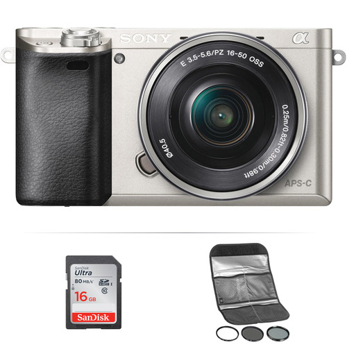 Sony Alpha a6000 Mirrorless Digital Camera with 16-50mm Lens and Accessories Kit (Silver)