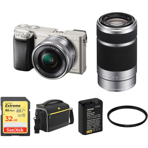 Sony Alpha a6000 Mirrorless Digital Camera with 16-50mm and 55-210mm Lenses and Accessory Kit (Silver)
