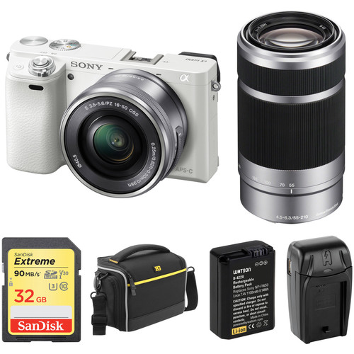 Sony Alpha a6000 Mirrorless Digital Camera with 16-50mm and 55-210mm Lenses and Accessory Kit (White)