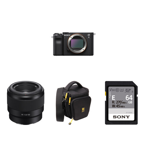 Sony a7C Mirrorless Camera with 50mm f/1.8 Lens and Accessories Kit (Black)