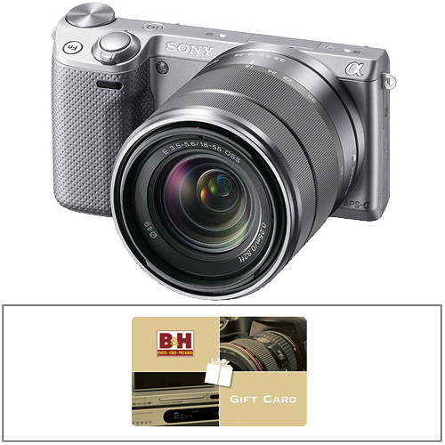 Sony Alpha NEX-5R Mirrorless Digital Camera Kit with 18-55mm Lens and Gift Card (Silver)