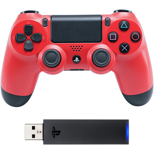 Sony DualShock 4 Wireless Controller with USB Wireless Adapter Kit (Magma Red)