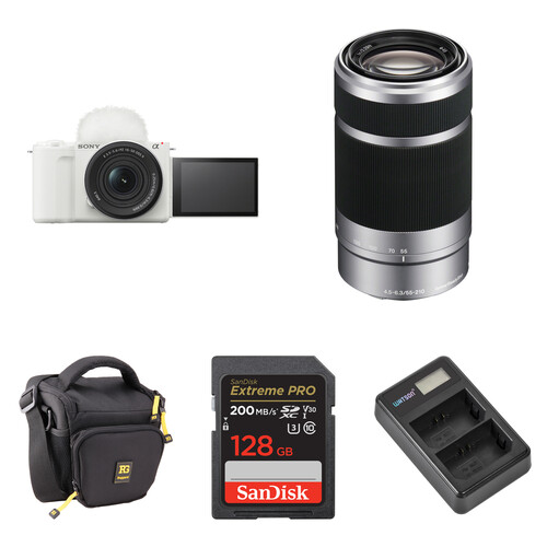 Sony ZV-E10 II Mirrorless Camera with 16-50mm and 55-210mm Lenses and Basic Bundle (White)
