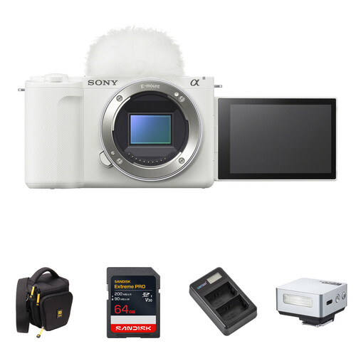 Sony ZV-E10 II Mirrorless Camera with Mini Flash Kit (White)