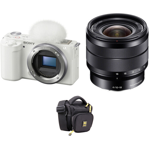 Sony ZV-E10 Mirrorless Camera with 10-18mm Lens and Bag Kit (White)