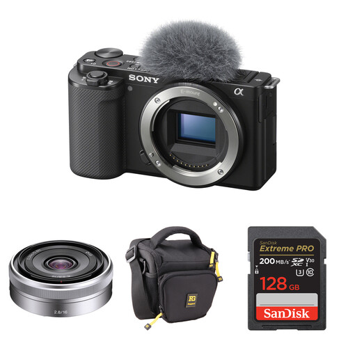 Sony ZV-E10 Mirrorless Camera with 16mm f/2.8 Lens and Bag Kit (Black)
