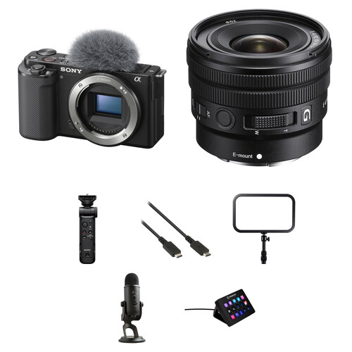 Sony ZV-E10 Mirrorless Camera with 10-20mm f/4 Lens and Live Streaming Kit (Black)